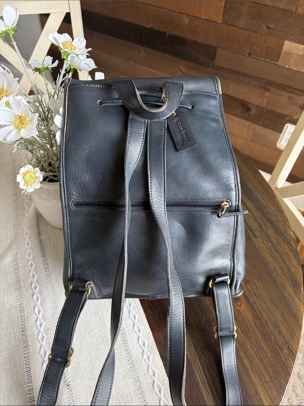 Vintage 1996 Coach Black Leather Drawstring Backpack  #9943 - Picture 2 of 14